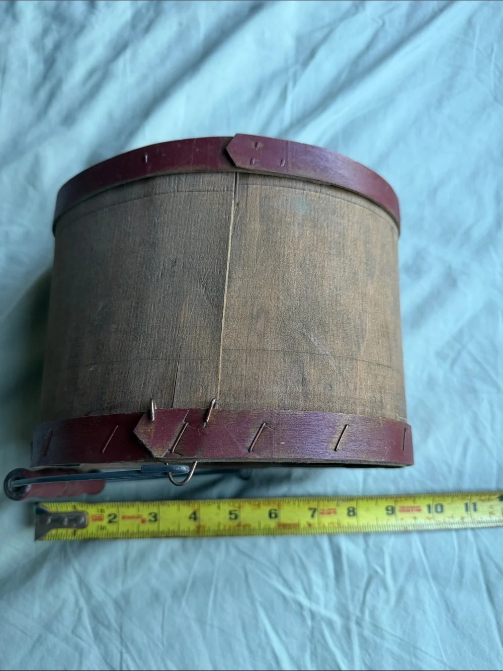Noah's Ark Painted bent wood bucket in Red and Brown